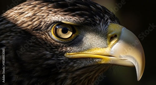 Close up profile of a majestic eagle with piercing golden eye