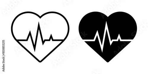Heartbeat heart icon vector logo design in solid black and line stroke style