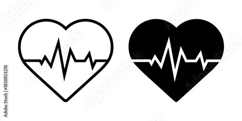 Heartbeat Heart Icon set. Love, Health & ECG Pulse Vector Symbol