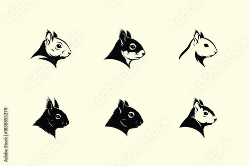 Vintage illustration of squirrel heads in a repeating pattern on a cream background