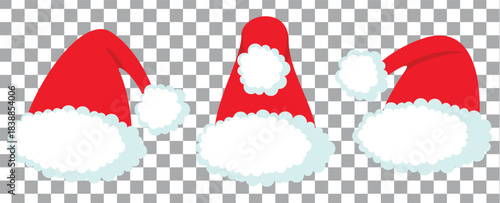 Collage with Santa Claus hats, closeup objects. Santa Hat Illustration