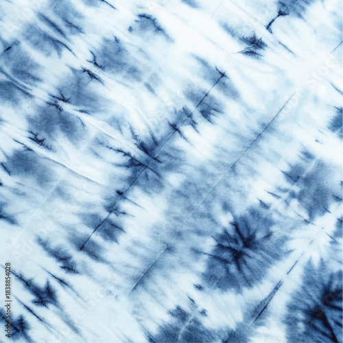 Seamless Indigo Tie-Dye Shibori Pattern on White Silk Hand Painted Batik Background.
