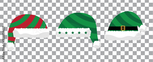 Collage with Santa Claus hats, closeup objects. Santa Hat Illustration