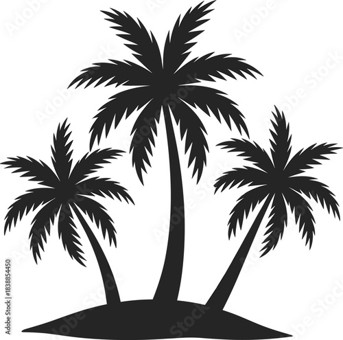 Three Silhouette Palm Trees on a Small Island tropical beach