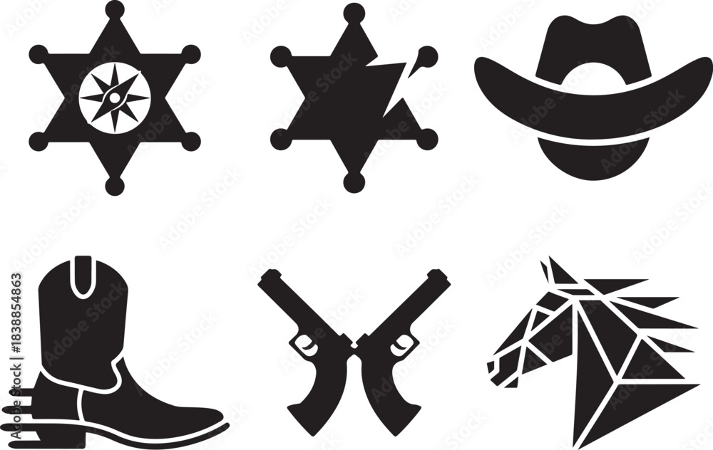 Fototapeta premium Western Law and Desert Icon Set