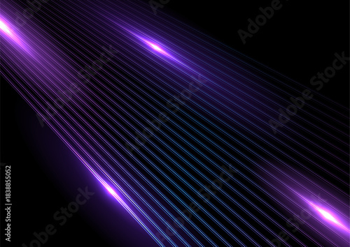 Ultraviolet minimal glowing neon lines abstract futuristic tech background. Vector digital art rays design