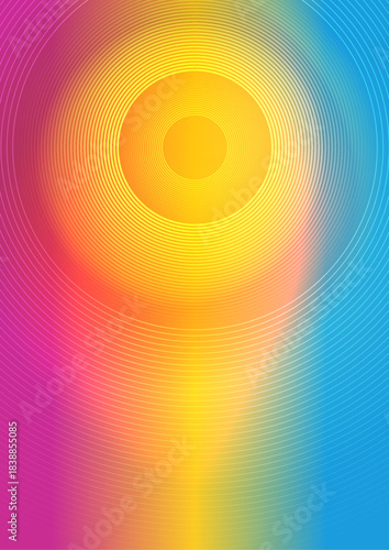 Colorful vivid liquid gradient abstract background with circular lines. Vector geometric flyer design
