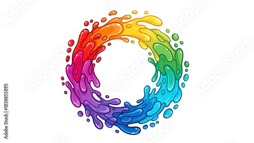 Colorful paint splash circle abstract rainbow vortex design element isolated on white background