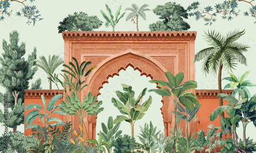Mughal Garden Wallpaper, Chinoiserie Peel and Stick Peacock Wallpaper, Chinoiserie Wall Mural, Tropical Chinoiserie Wallpaper Mural