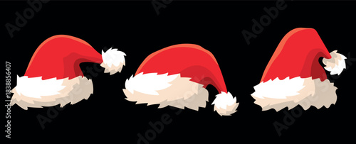 Collage with Santa Claus hats, closeup objects. Santa Hat Illustration