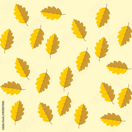 Autumn Gold Leaves Pattern Natural Simple Background | Yellow Oak Foliage Texture Repeat Seamless Design | Fall Season Nature Theme Scattered Graphic Art