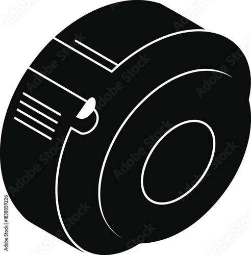 Mechanical spool vector, reel component, CAD drawing, isometric illustration, industrial part, filament guide, black and white, technical diagram, engineering schematic, machine design