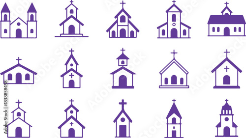 Diverse Architectural Styles of Purple Church Icons for Religious Representation