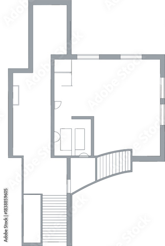 Modern architectural floor plan layout showing interior walls, doors, windows, and spatial arrangement for housing design and construction planning, – cad drawing flat vector illustration