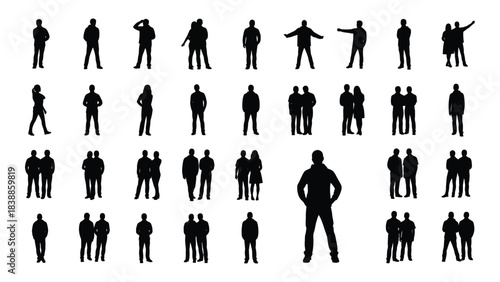 Collection of silhouettes of people isolated on white