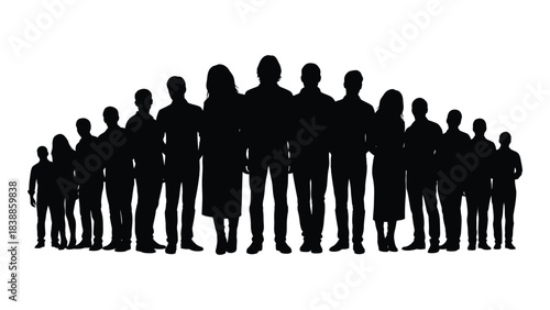 Silhouette of a group of people isolated on white