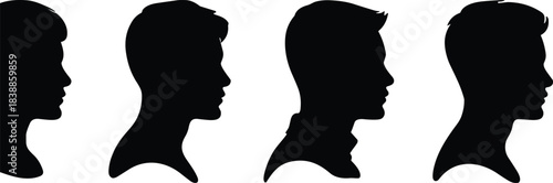 Man and woman head profile silhouettes, male and female side view vector illustration, people face outline design collection