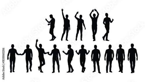 Silhouette of people in various poses isolated on white