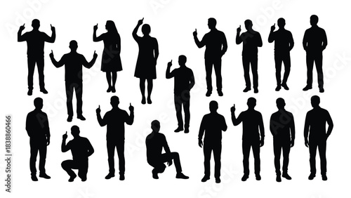 Silhouette of people gesturing isolated on white