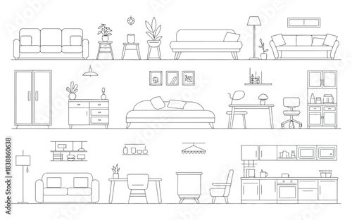 Line Art Interior Home Design Drawing