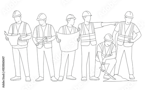 Line Art People Group Walking and Standing