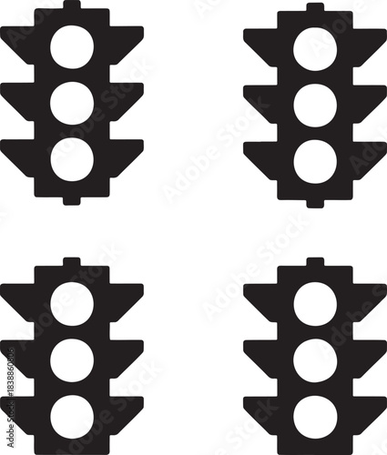 Traffic Light Icon Set – Black Silhouette Vector of Signal Designs 