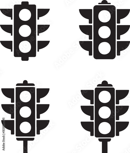 Traffic Light Icon Set – Black Silhouette Vector of Signal Designs 