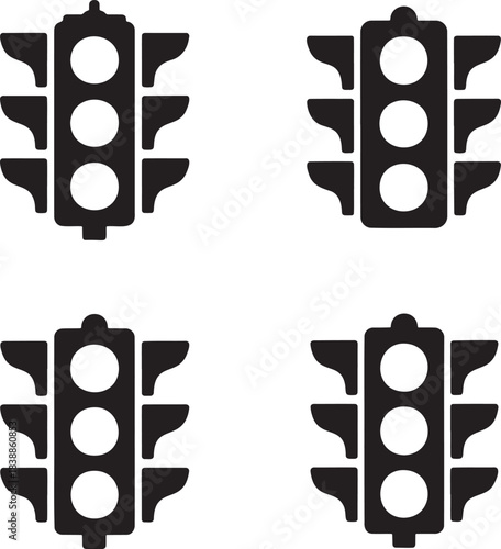 Traffic Light Icon Set – Black Silhouette Vector of Signal Designs 
