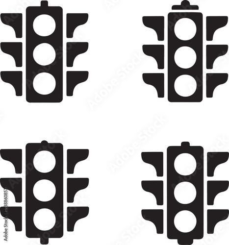 Traffic Light Icon Set – Black Silhouette Vector of Signal Designs 