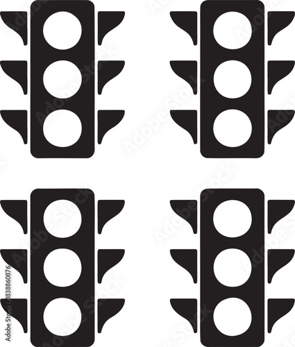 Traffic Light Icon Set – Black Silhouette Vector of Signal Designs 