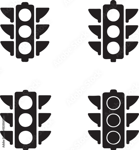 Traffic Light Icon Set – Black Silhouette Vector of Signal Designs 