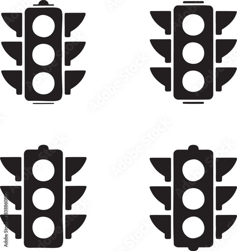 Traffic Light Icon Set – Black Silhouette Vector of Signal Designs 