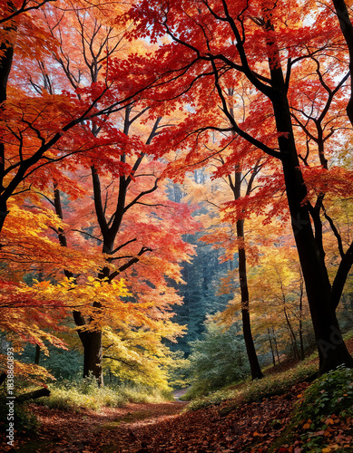Vibrant Autumn Forest Path with Colorful Foliage