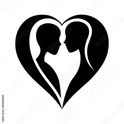 Couple Silhouette Heart Shape Icon in Modern Abstract Style.