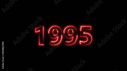 1995 Sal neon bright number red color 4k illustration. Clock icon 1995-year beautiful neon text concept on black background.