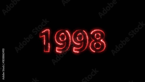 1998 Sal neon bright number red color 4k illustration. Clock icon 1998-year beautiful neon text concept on black background.
