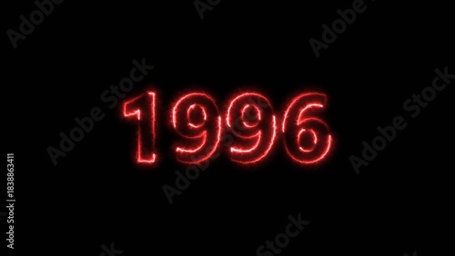 1996 Sal neon bright number red color 4k illustration. Clock icon 1996-year beautiful neon text concept on black background.