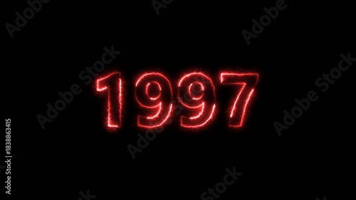 1997 Sal neon bright number red color 4k illustration. Clock icon 1997-year beautiful neon text concept on black background.