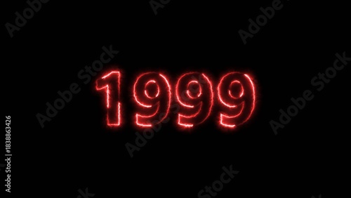 1999 Sal neon bright number red color 4k illustration. Clock icon 1999-year beautiful neon text concept on black background.
