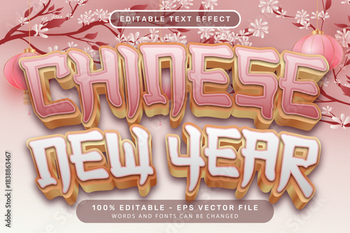 chinese newyear 3d text effect and editable text effect with lanterns and Chinese ornaments background