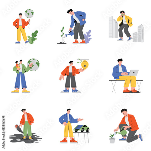 Climate Awareness Vector Flat Illustration Set 2