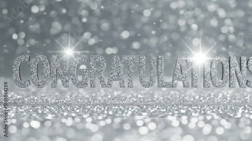 Celebratory video with shimmering silver 'Congratulations' text on a bokeh background to share