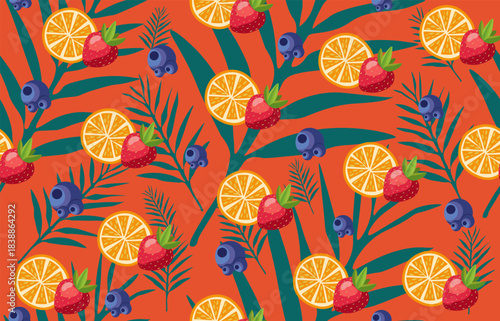 Sunny Orange Citrus Berry Seamless Vector Pattern