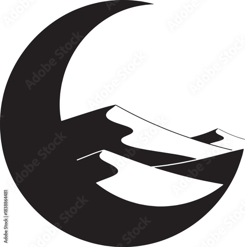 Stylized desert sand dunes within a crescent shape