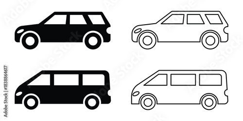 Car Silhouette Vector Set – Side, Front, Back & Top View Vehicle Icons Collection.