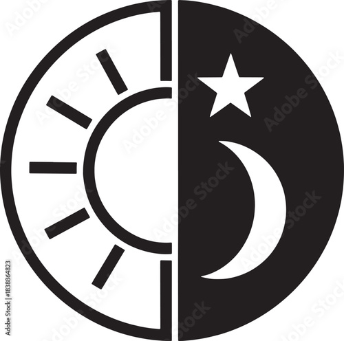 Sun and Moon Symbol Representing Day and Night star