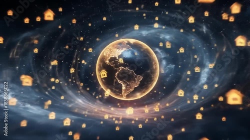 Cosmic home network: conceptual animation of global housing connections and real estate markets,