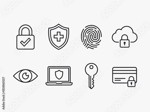 Digital Security and Data Protection Icons Set for Online Privacy.