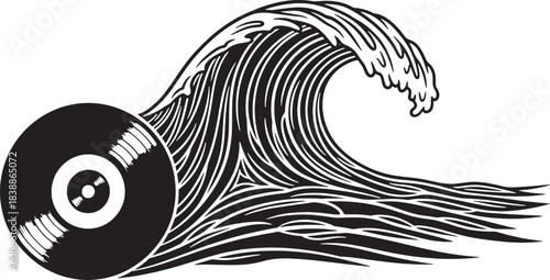 Vinyl Record Wave Illustration ocean music