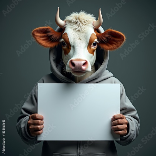 Anthropomorphic cow holding...